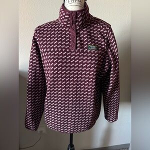 L.L. Bean Burgundy White birdseye Knit Sweater Fleece Pullover M Petite
